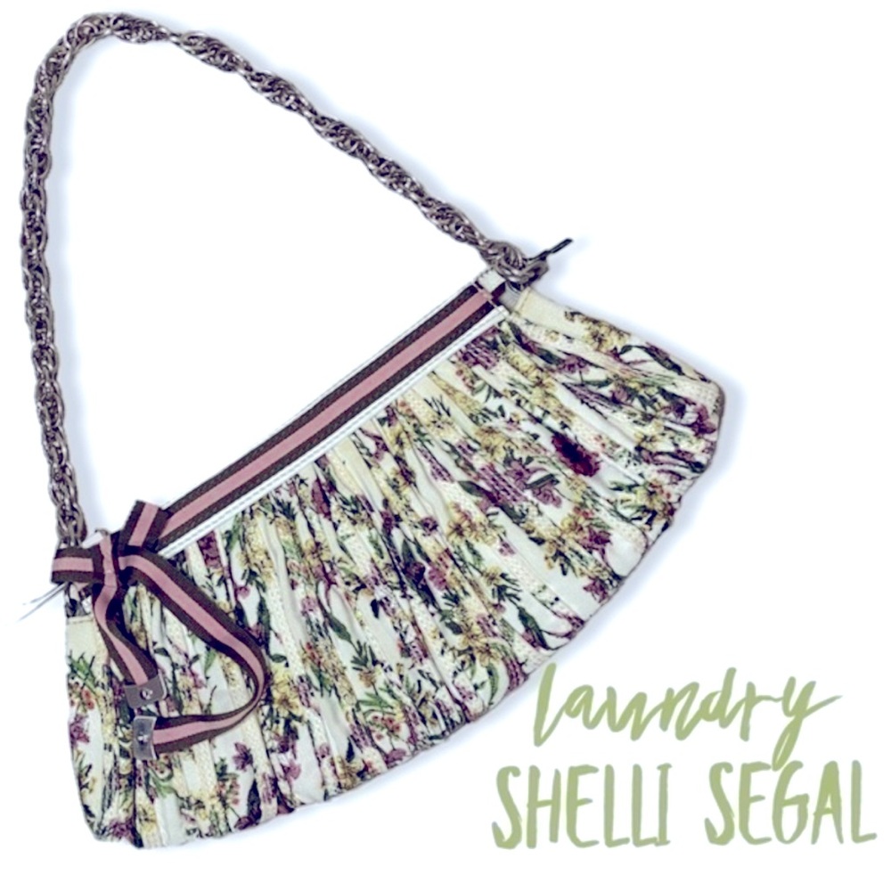 Laundry Shelli Segal classic shoulderbag clutch purple green yellow cream fabric